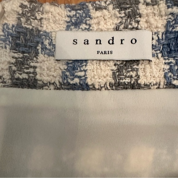 Sandro Womens Blue Calia Tweed Houndstooth Button Check Mini Skirt Size FR 4. @ - Picture 5 of 16